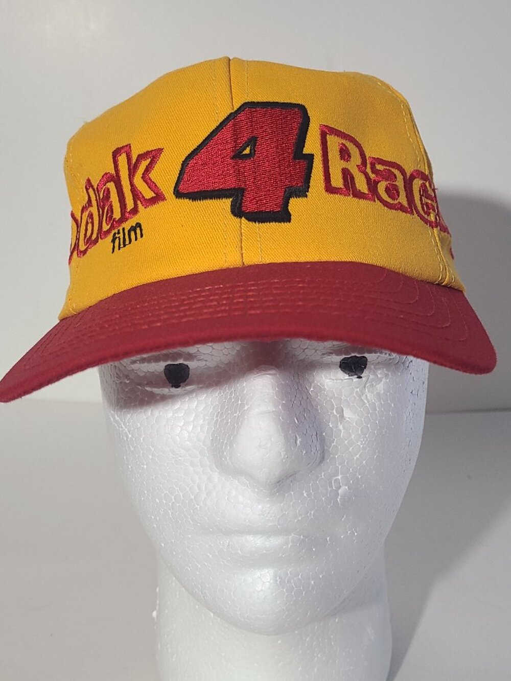 Vintage 90s NASCAR Kodak Racing #4 Embroidered Yellow/Red Hat/Cap Made in USA